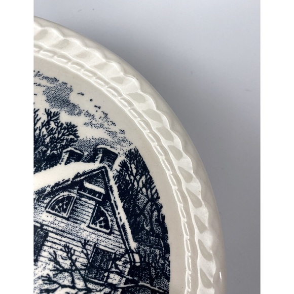 Vintage Royal Currier & Ives Dessert Plates Sleigh Ride Blue White Set of 4 - Picture 7 of 7